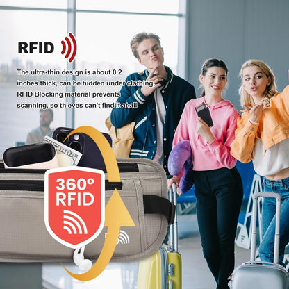 Unisex Money Belt For Men and Women, Slim Passport Holder RFID Blocking Travel Essentials Pouch with Adjustable Strap Small Waist Pouch for Workout Running Travelling Hiking, Beige