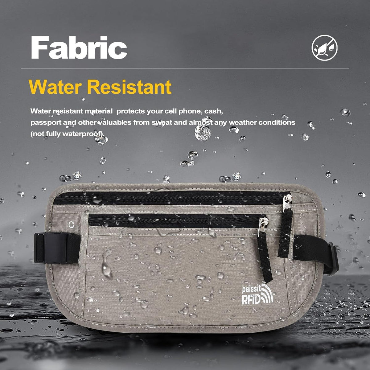 Unisex Money Belt For Men and Women, Slim Passport Holder RFID Blocking Travel Essentials Pouch with Adjustable Strap Small Waist Pouch for Workout Running Travelling Hiking, Beige