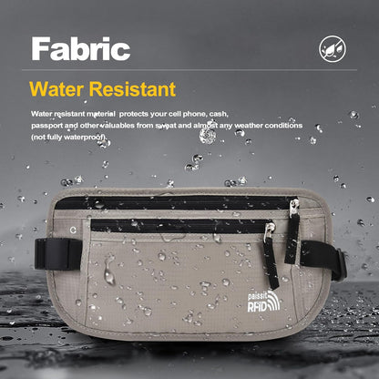 Unisex Money Belt For Men and Women, Slim Passport Holder RFID Blocking Travel Essentials Pouch with Adjustable Strap Small Waist Pouch for Workout Running Travelling Hiking, Beige