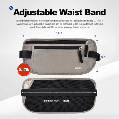 Unisex Money Belt For Men and Women, Slim Passport Holder RFID Blocking Travel Essentials Pouch with Adjustable Strap Small Waist Pouch for Workout Running Travelling Hiking, Beige