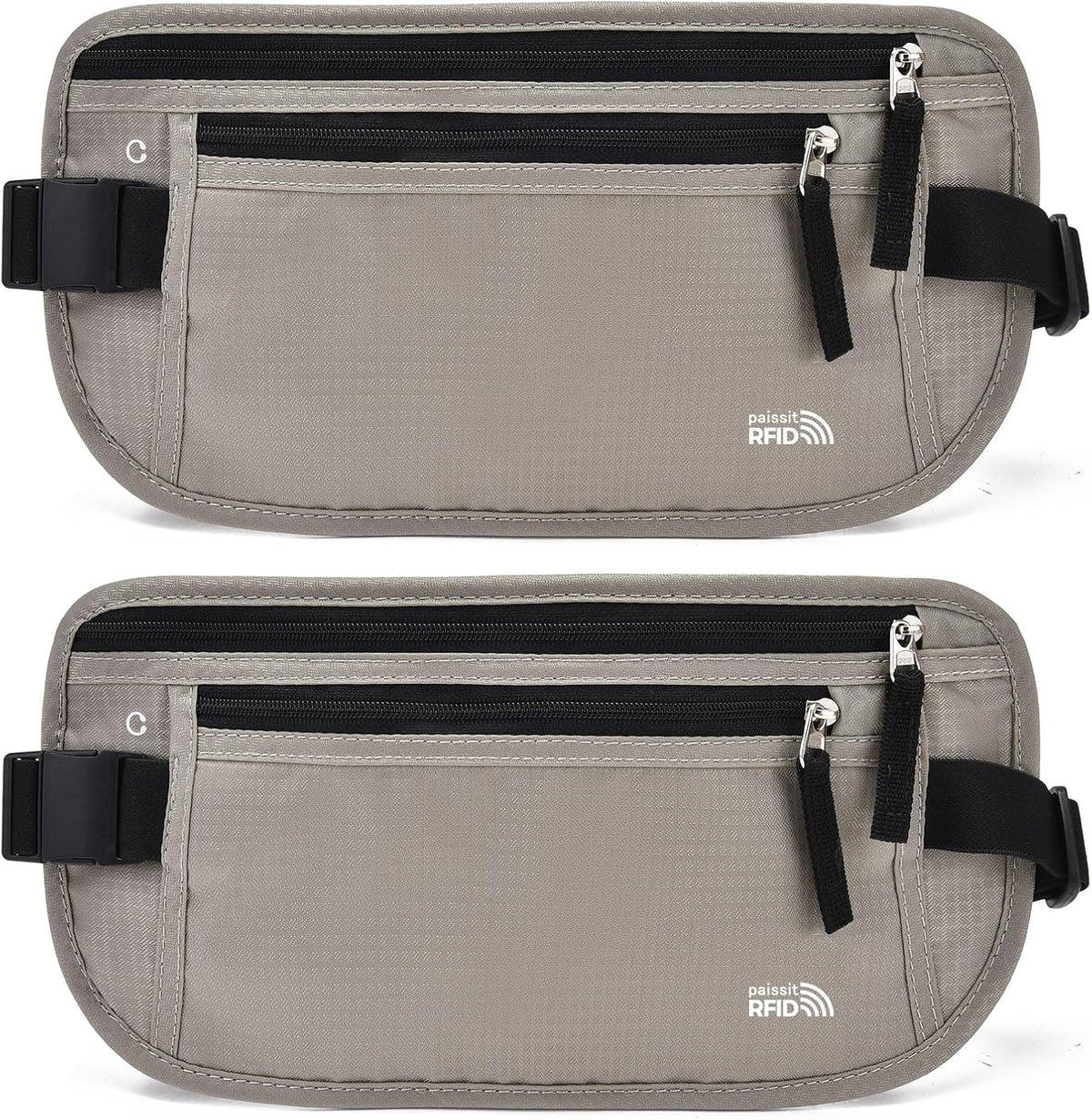 Unisex Money Belt For Men and Women, Slim Passport Holder RFID Blocking Travel Essentials Pouch with Adjustable Strap Small Waist Pouch for Workout Running Travelling Hiking, Beige