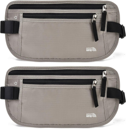 Unisex Money Belt For Men and Women, Slim Passport Holder RFID Blocking Travel Essentials Pouch with Adjustable Strap Small Waist Pouch for Workout Running Travelling Hiking, Beige