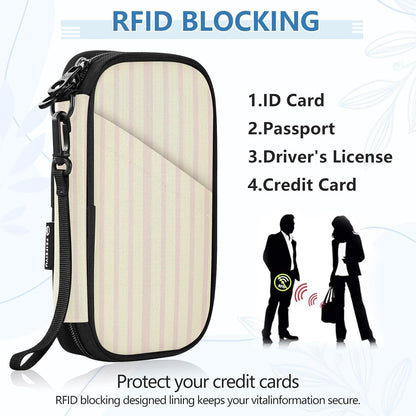 Multi-Slot Travel Document Organizer 21×14×3 CM | Scratch Resistant Polyester Pen Loop Multi-Way Carry for Adults Travel Cream Stripe