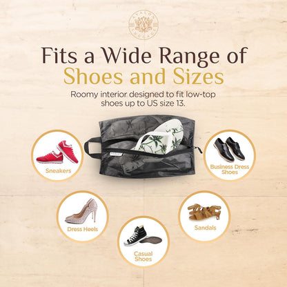 Shoe Bags for Travel - Footwear Organizer for Suitcases, Gym, Work Trips (Yellow Flower)
