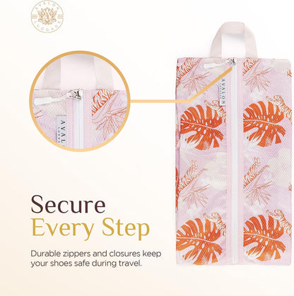 Shoe Bags for Travel - Footwear Organizer for Suitcases, Gym, Work Trips (Yellow Flower)