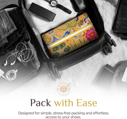 Shoe Bags for Travel - Footwear Organizer for Suitcases, Gym, Work Trips (Yellow Flower)