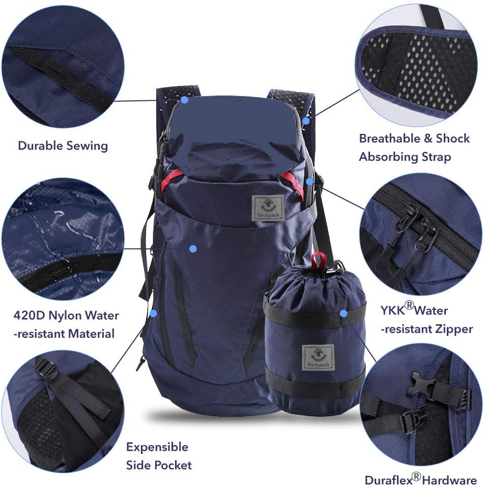 Hiking Daypack,28L Water Resistant Lightweight Packable Backpack for Travel Camping Outdoor