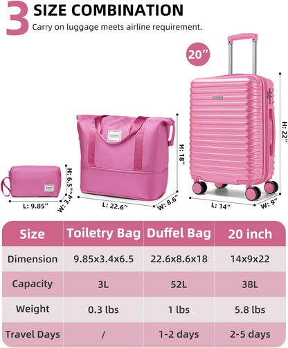 Carry on Luggage 22x14x9 Airline Approved, Expandable 20 Inch Hardside Suitcase with Wheels TSA Lock, PC+ABS Lightweight Carry on Suitcases for Women and Men, Lake Green (20/DB/TB)