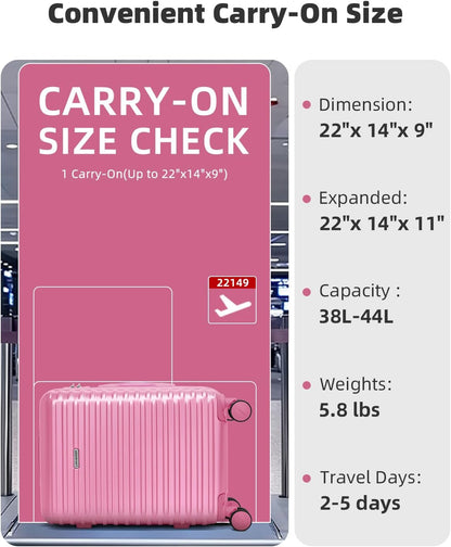 Carry on Luggage 22x14x9 Airline Approved, Expandable 20 Inch Hardside Suitcase with Wheels TSA Lock, PC+ABS Lightweight Carry on Suitcases for Women and Men, Lake Green (20/DB/TB)