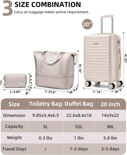 Carry on Luggage 22x14x9 Airline Approved, Expandable 20 Inch Hardside Suitcase with Wheels TSA Lock, PC+ABS Lightweight Carry on Suitcases for Women and Men, Lake Green (20/DB/TB)