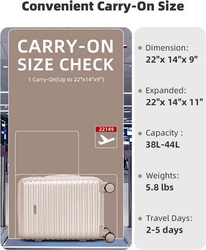 Carry on Luggage 22x14x9 Airline Approved, Expandable 20 Inch Hardside Suitcase with Wheels TSA Lock, PC+ABS Lightweight Carry on Suitcases for Women and Men, Lake Green (20/DB/TB)