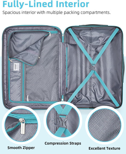 Carry on Luggage 22x14x9 Airline Approved, Expandable 20 Inch Hardside Suitcase with Wheels TSA Lock, PC+ABS Lightweight Carry on Suitcases for Women and Men, Lake Green (20/DB/TB)
