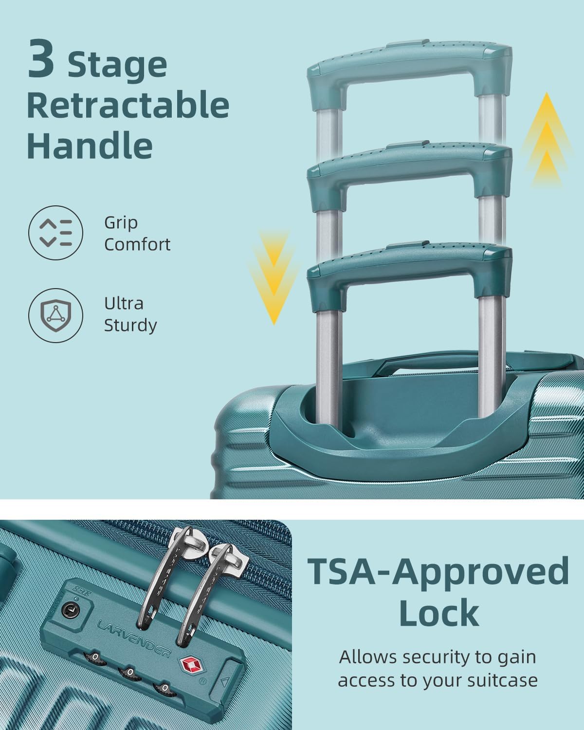 Carry on Luggage 22x14x9 Airline Approved, Expandable 20 Inch Hardside Suitcase with Wheels TSA Lock, PC+ABS Lightweight Carry on Suitcases for Women and Men, Lake Green (20/DB/TB)