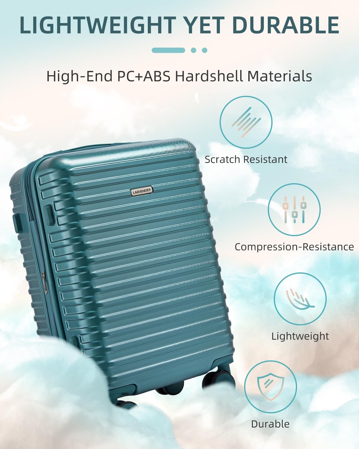 Carry on Luggage 22x14x9 Airline Approved, Expandable 20 Inch Hardside Suitcase with Wheels TSA Lock, PC+ABS Lightweight Carry on Suitcases for Women and Men, Lake Green (20/DB/TB)