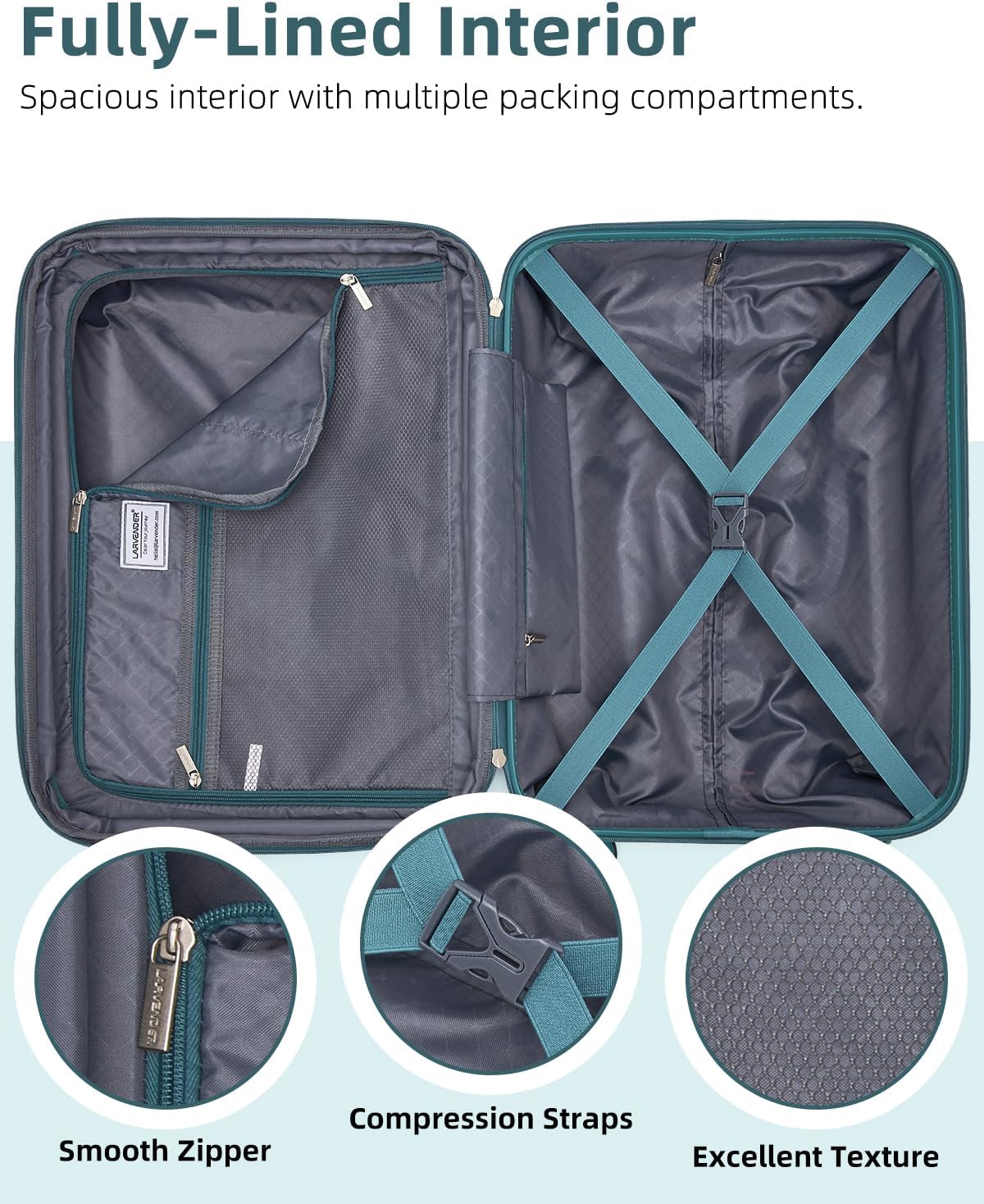 Carry on Luggage 22x14x9 Airline Approved, Expandable 20 Inch Hardside Suitcase with Wheels TSA Lock, PC+ABS Lightweight Carry on Suitcases for Women and Men, Lake Green (20/DB/TB)