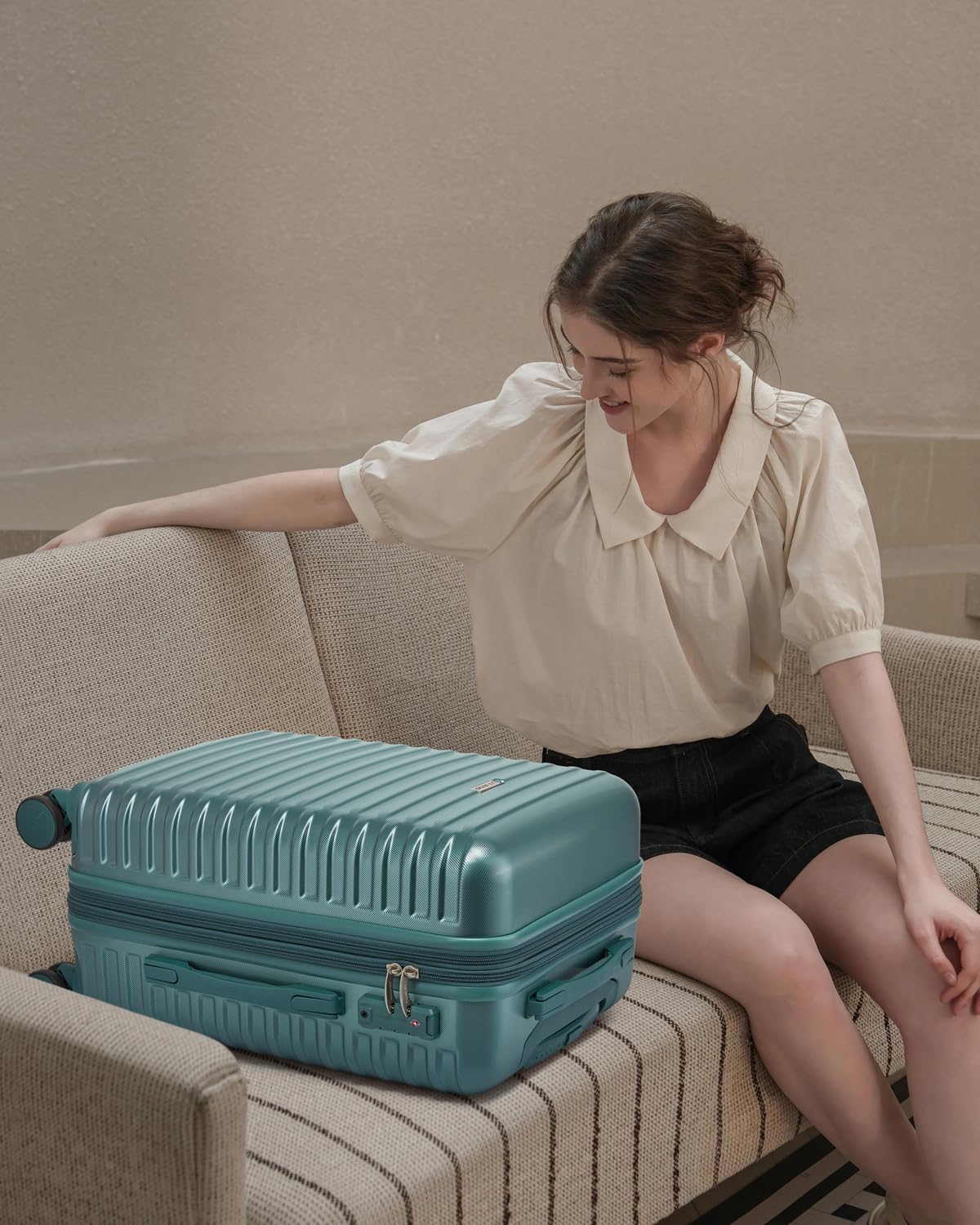 Carry on Luggage 22x14x9 Airline Approved, Expandable 20 Inch Hardside Suitcase with Wheels TSA Lock, PC+ABS Lightweight Carry on Suitcases for Women and Men, Lake Green (20/DB/TB)