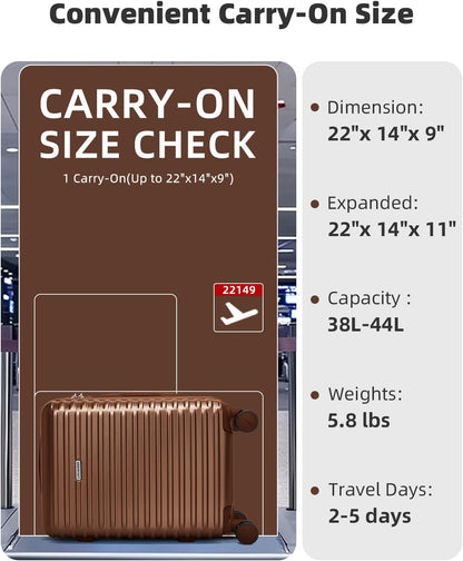 Carry on Luggage 22x14x9 Airline Approved, Expandable 20 Inch Hardside Suitcase with Wheels TSA Lock, PC+ABS Lightweight Carry on Suitcases for Women and Men, Lake Green (20/DB/TB)
