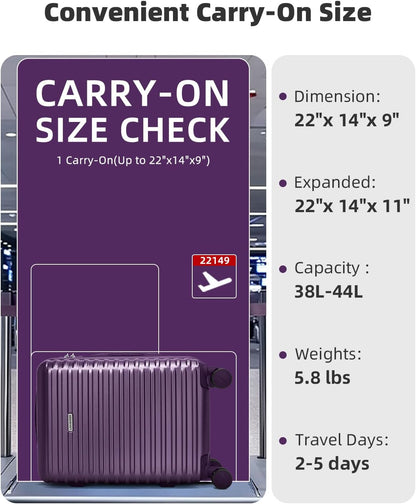Carry on Luggage 22x14x9 Airline Approved, Expandable 20 Inch Hardside Suitcase with Wheels TSA Lock, PC+ABS Lightweight Carry on Suitcases for Women and Men, Lake Green (20/DB/TB)