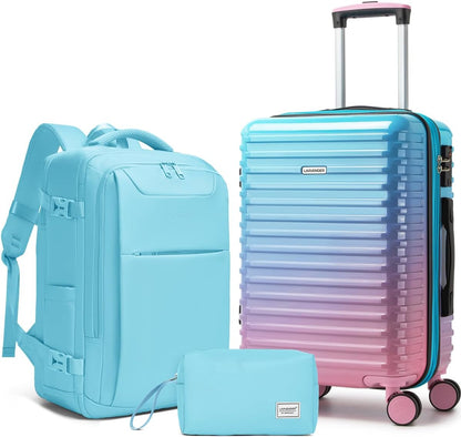 Carry on Luggage 22x14x9 Airline Approved, Expandable 20 Inch Hardside Suitcase with Wheels TSA Lock, PC+ABS Lightweight Carry on Suitcases for Women and Men, Lake Green (20/DB/TB)