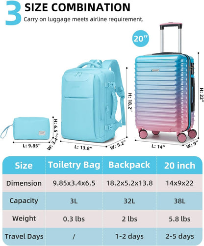Carry on Luggage 22x14x9 Airline Approved, Expandable 20 Inch Hardside Suitcase with Wheels TSA Lock, PC+ABS Lightweight Carry on Suitcases for Women and Men, Lake Green (20/DB/TB)
