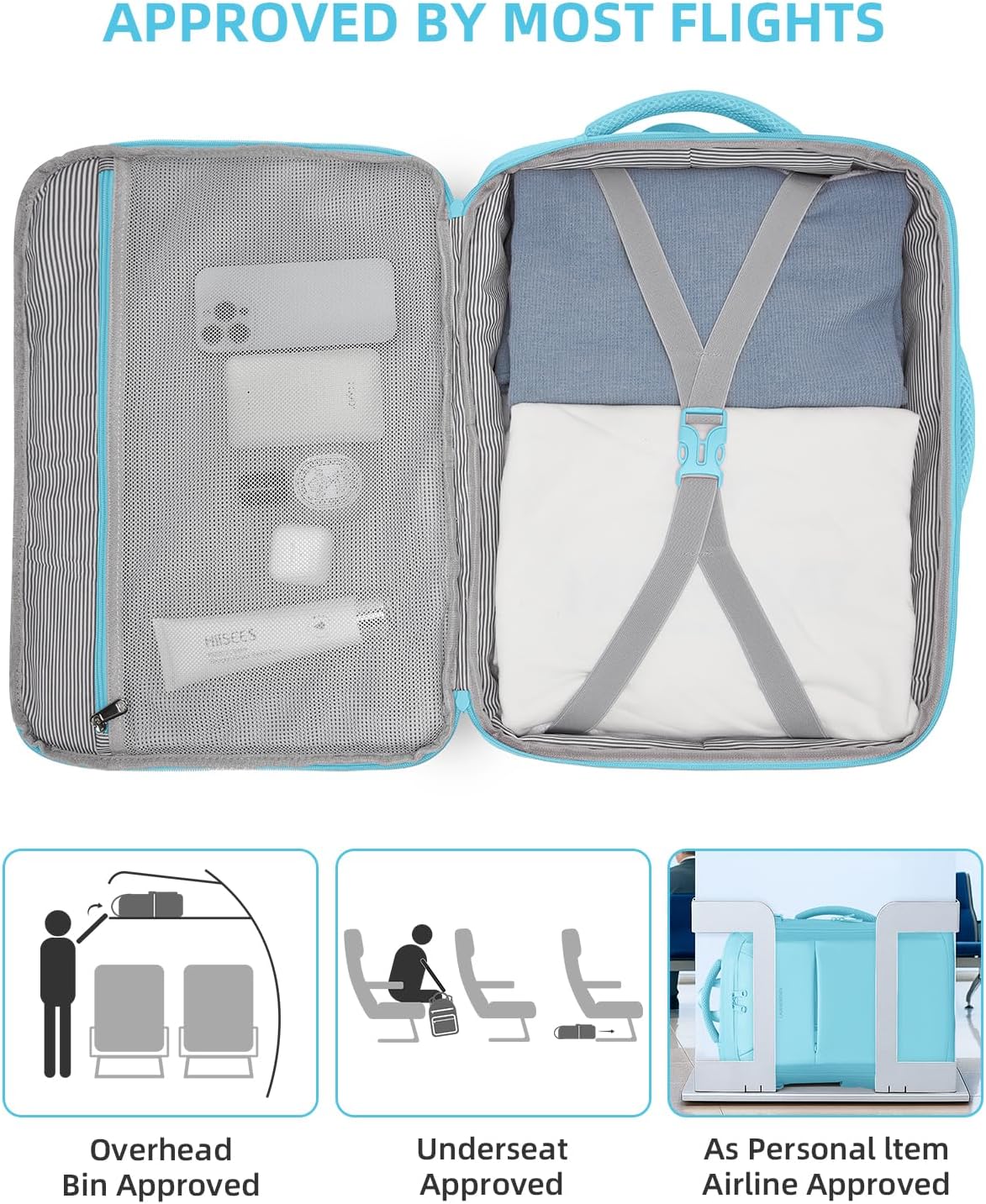 Carry on Luggage 22x14x9 Airline Approved, Expandable 20 Inch Hardside Suitcase with Wheels TSA Lock, PC+ABS Lightweight Carry on Suitcases for Women and Men, Lake Green (20/DB/TB)