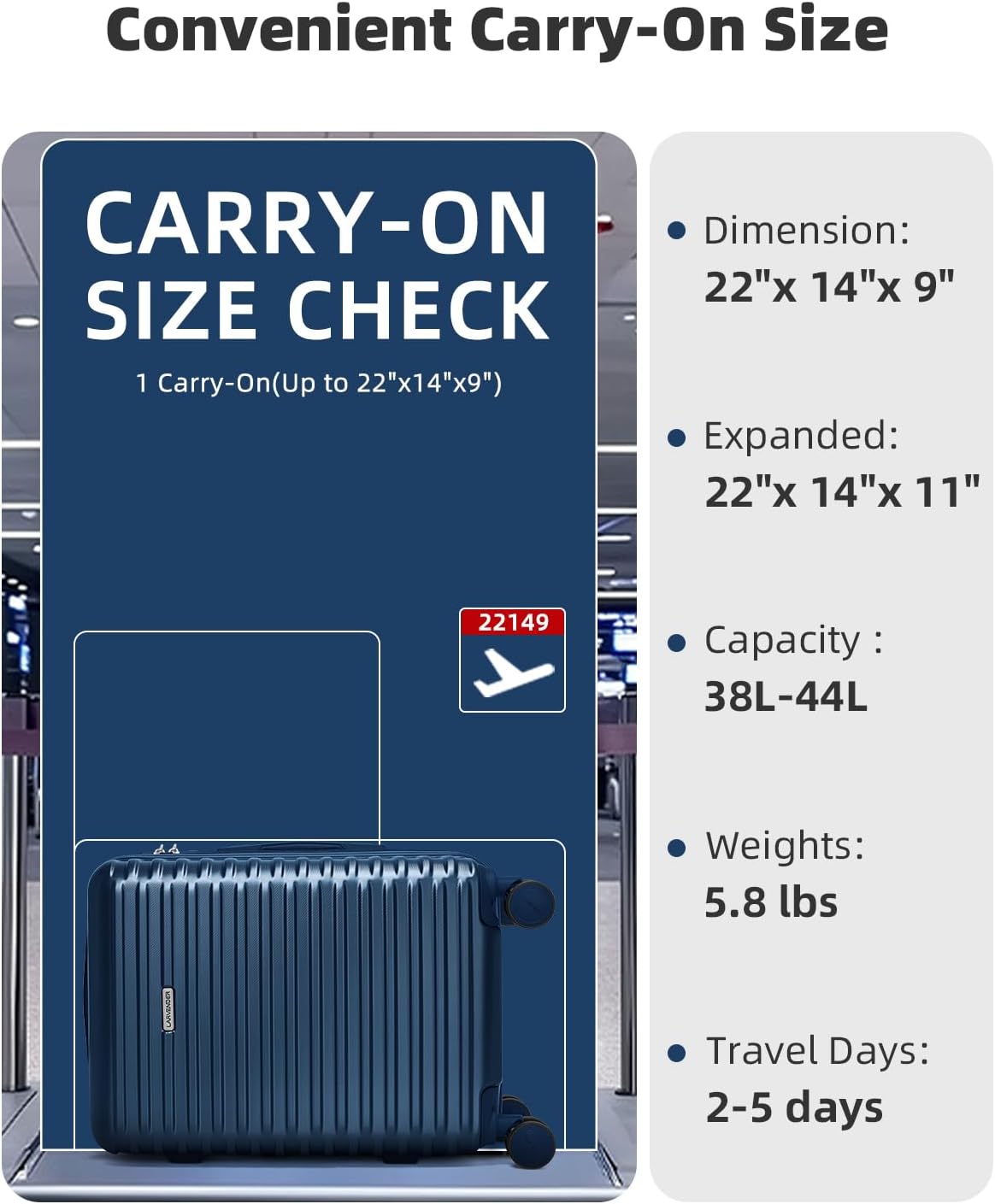 Carry on Luggage 22x14x9 Airline Approved, Expandable 20 Inch Hardside Suitcase with Wheels TSA Lock, PC+ABS Lightweight Carry on Suitcases for Women and Men, Lake Green (20/DB/TB)