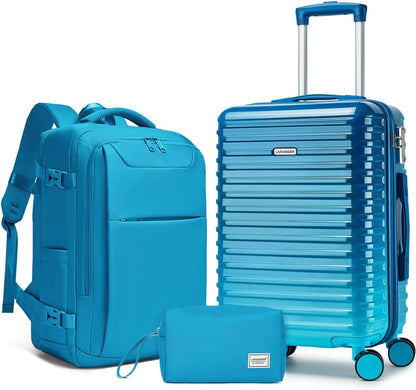 Carry on Luggage 22x14x9 Airline Approved, Expandable 20 Inch Hardside Suitcase with Wheels TSA Lock, PC+ABS Lightweight Carry on Suitcases for Women and Men, Lake Green (20/DB/TB)
