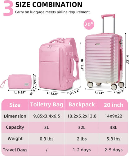 Carry on Luggage 22x14x9 Airline Approved, Expandable 20 Inch Hardside Suitcase with Wheels TSA Lock, PC+ABS Lightweight Carry on Suitcases for Women and Men, Lake Green (20/DB/TB)