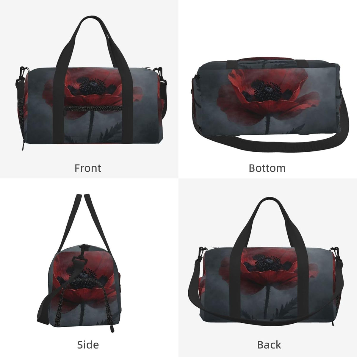 Dark Red Poppy Duffel Bag with Shoe Compartment-Sports Gym Weekender for Men Women, Waterproof Travel Tote with Wet Pocket for Dirty Shoes