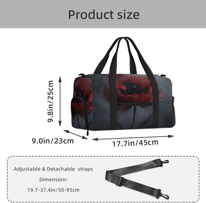 Dark Red Poppy Duffel Bag with Shoe Compartment-Sports Gym Weekender for Men Women, Waterproof Travel Tote with Wet Pocket for Dirty Shoes