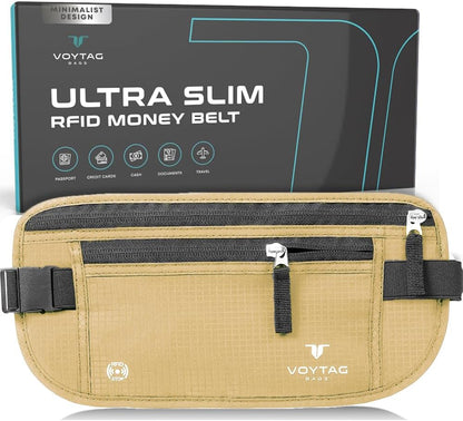Travel Money Belt & Passport Holder - RFID Blocking Slim Travel Wallet & Fanny Pack for Men and Women - Essential Travel Pouch for Cash, Credit Cards, and Documents