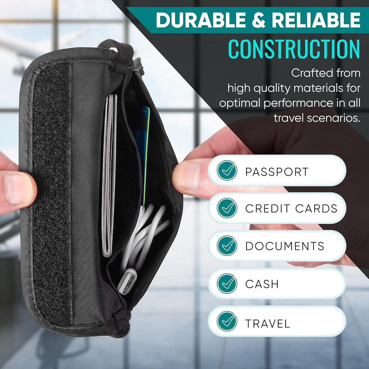 Travel Money Belt & Passport Holder - RFID Blocking Slim Travel Wallet & Fanny Pack for Men and Women - Essential Travel Pouch for Cash, Credit Cards, and Documents