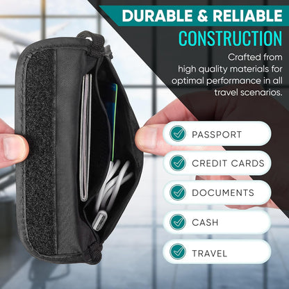 Travel Money Belt & Passport Holder - RFID Blocking Slim Travel Wallet & Fanny Pack for Men and Women - Essential Travel Pouch for Cash, Credit Cards, and Documents