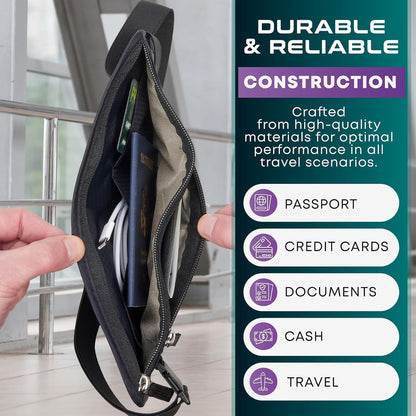 Travel Money Belt & Passport Holder - RFID Blocking Slim Travel Wallet & Fanny Pack for Men and Women - Essential Travel Pouch for Cash, Credit Cards, and Documents