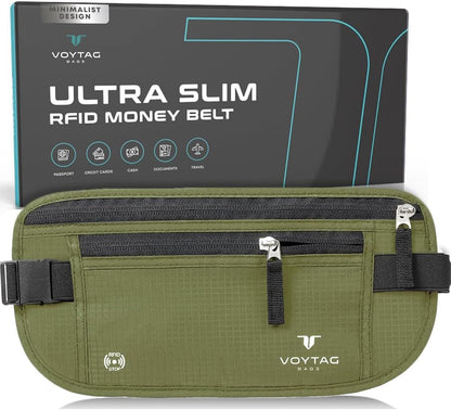 Travel Money Belt & Passport Holder - RFID Blocking Slim Travel Wallet & Fanny Pack for Men and Women - Essential Travel Pouch for Cash, Credit Cards, and Documents