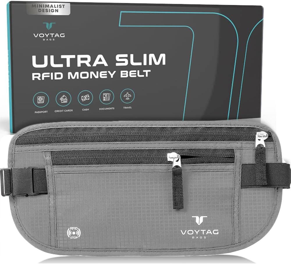 Travel Money Belt & Passport Holder - RFID Blocking Slim Travel Wallet & Fanny Pack for Men and Women - Essential Travel Pouch for Cash, Credit Cards, and Documents