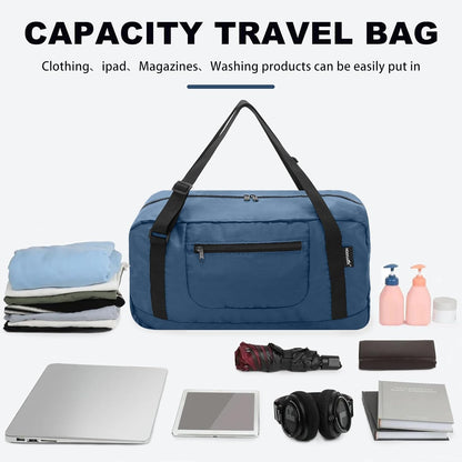 Foldable Travel Duffel Bag For Women & Men Luggage Great for Gym - large navy blue