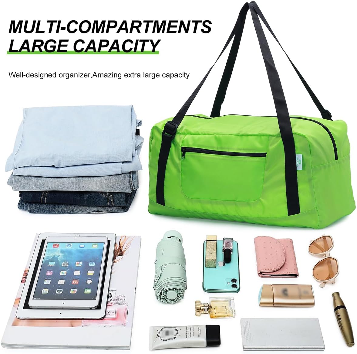 Foldable Travel Duffel Bag For Women & Men Luggage Great for Gym - large navy blue