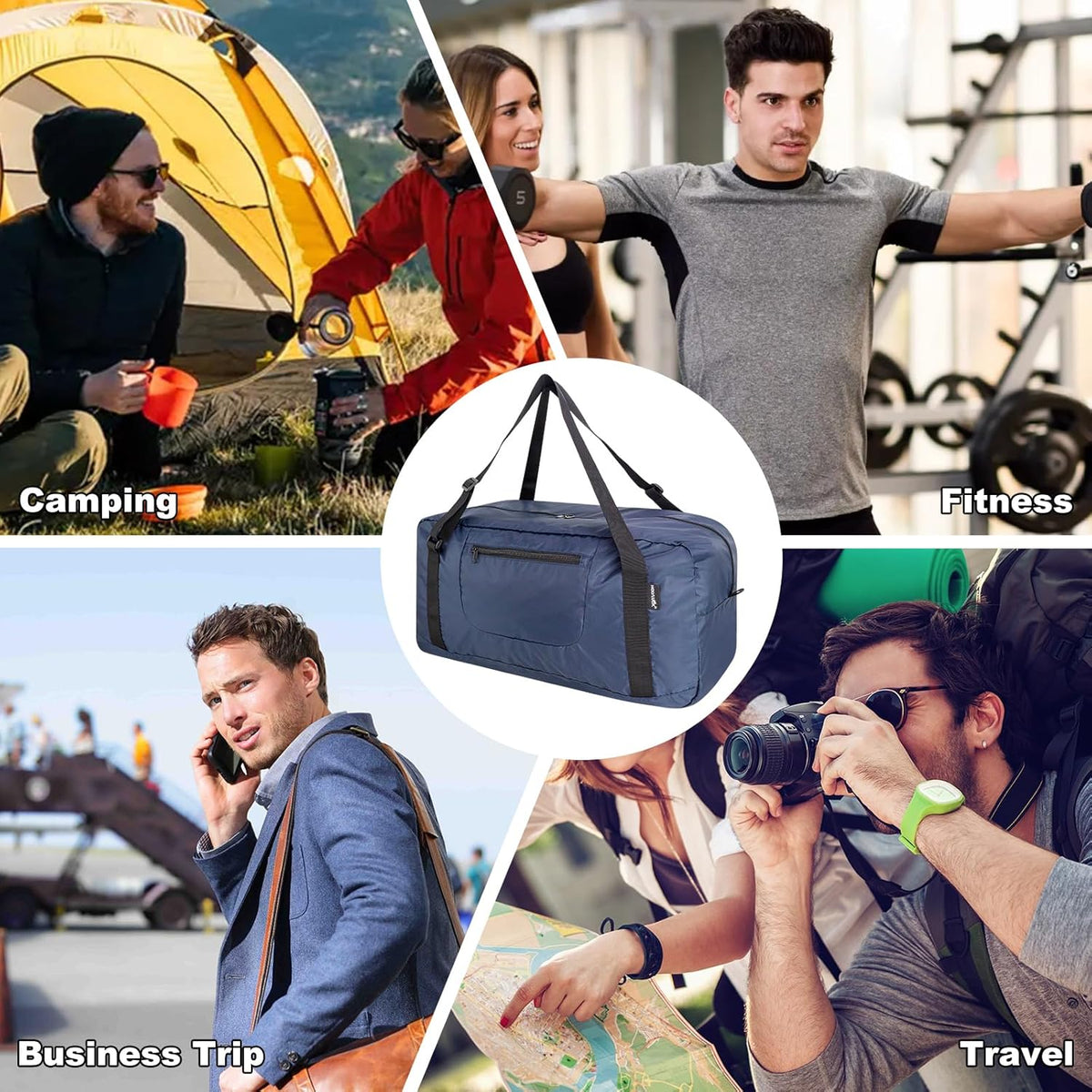 Foldable Travel Duffel Bag For Women & Men Luggage Great for Gym - large navy blue