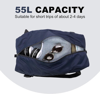 Foldable Travel Duffel Bag For Women & Men Luggage Great for Gym - large navy blue