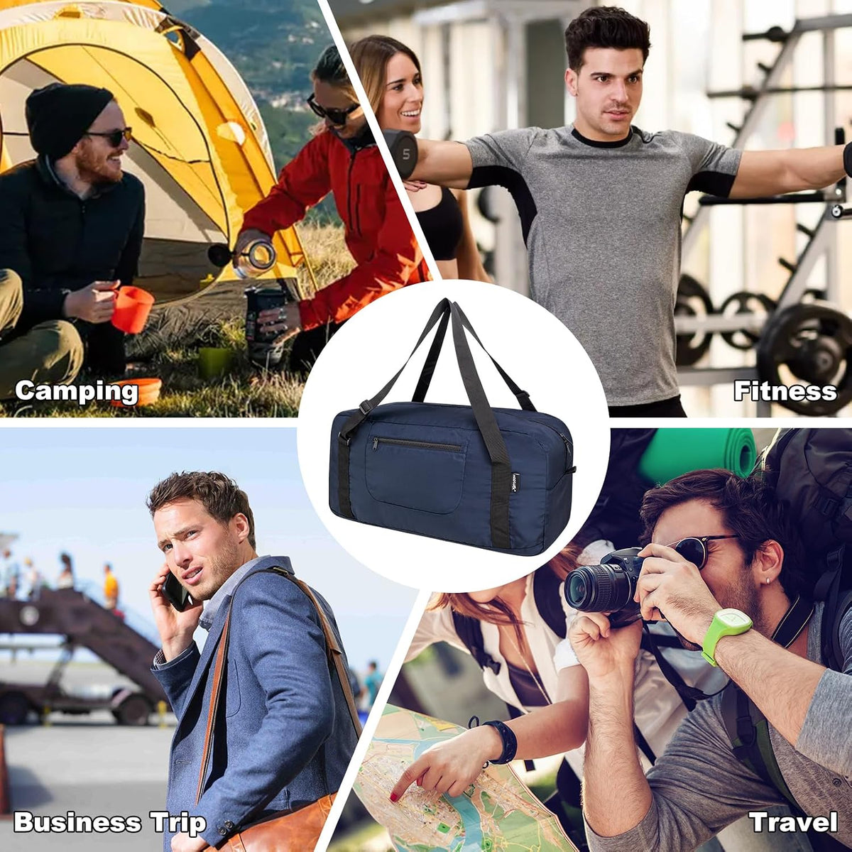 Foldable Travel Duffel Bag For Women & Men Luggage Great for Gym - large navy blue