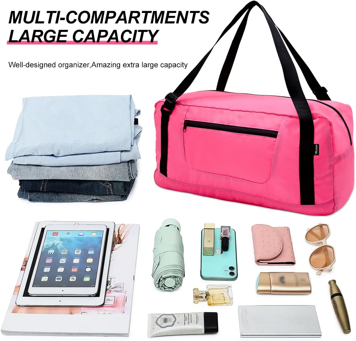 Foldable Travel Duffel Bag For Women & Men Luggage Great for Gym - large navy blue