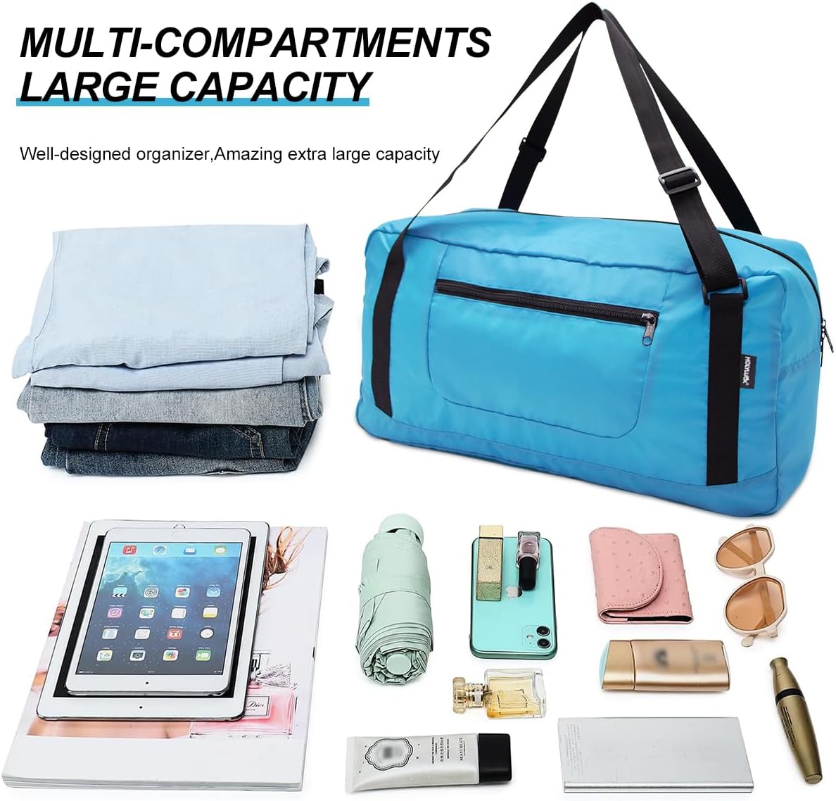 Foldable Travel Duffel Bag For Women & Men Luggage Great for Gym - large navy blue
