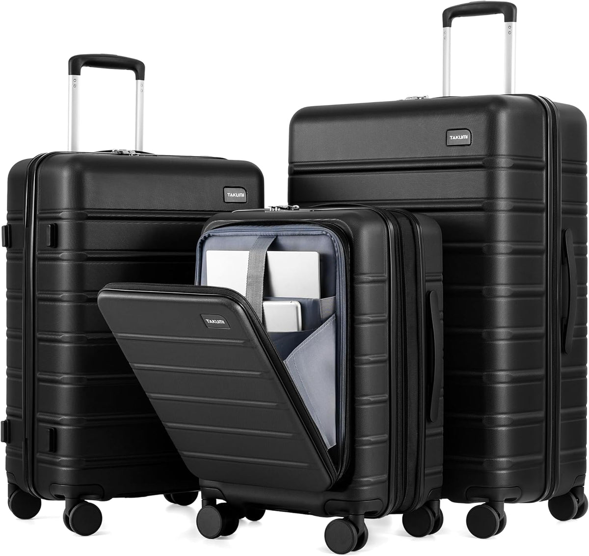 Carry On Luggage - 20 inch Expandable Suitcases with Wheels - Hardshell Carry on Suitcases with Front Pocket - Travel Luggage with TSA Lock (Black, 20 Inch-EXT)