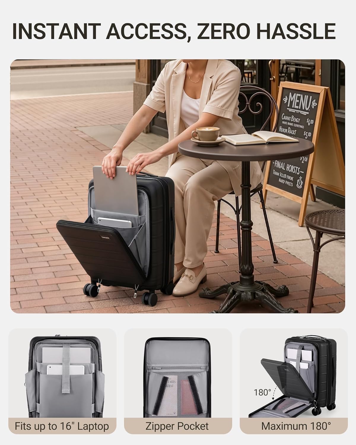 Carry On Luggage - 20 inch Expandable Suitcases with Wheels - Hardshell Carry on Suitcases with Front Pocket - Travel Luggage with TSA Lock (Black, 20 Inch-EXT)