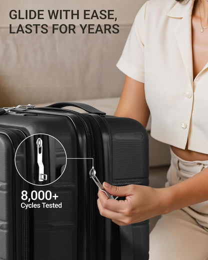 Carry On Luggage - 20 inch Expandable Suitcases with Wheels - Hardshell Carry on Suitcases with Front Pocket - Travel Luggage with TSA Lock (Black, 20 Inch-EXT)