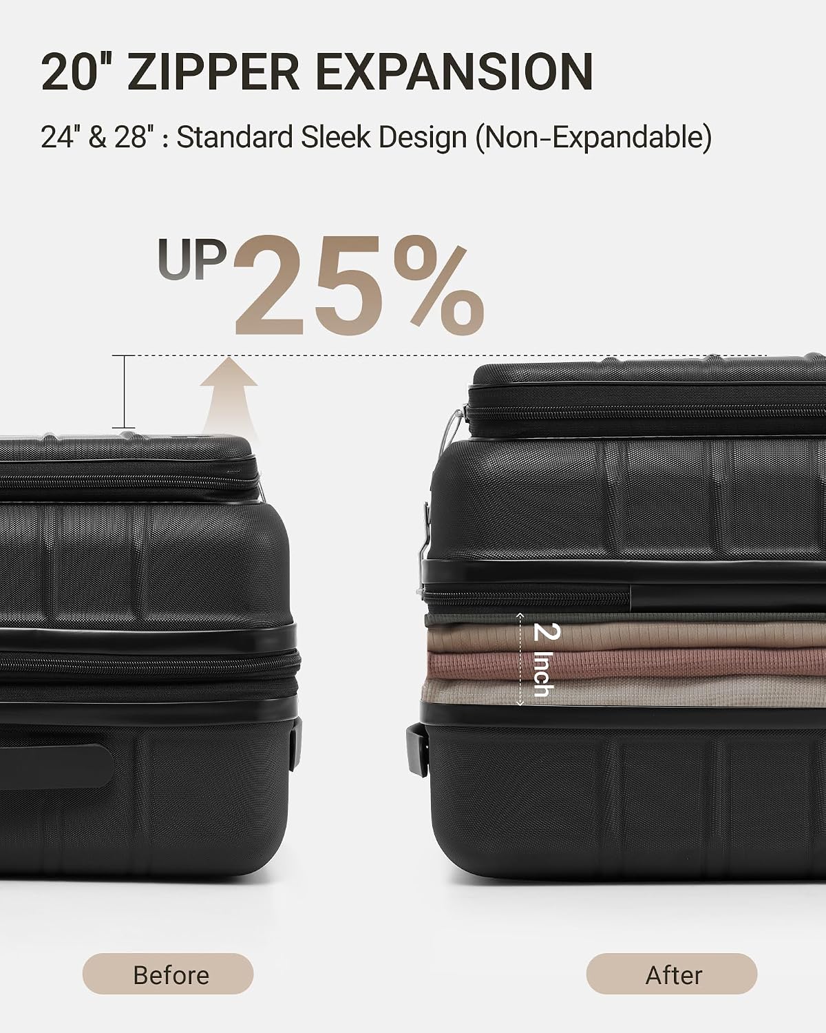 Carry On Luggage - 20 inch Expandable Suitcases with Wheels - Hardshell Carry on Suitcases with Front Pocket - Travel Luggage with TSA Lock (Black, 20 Inch-EXT)