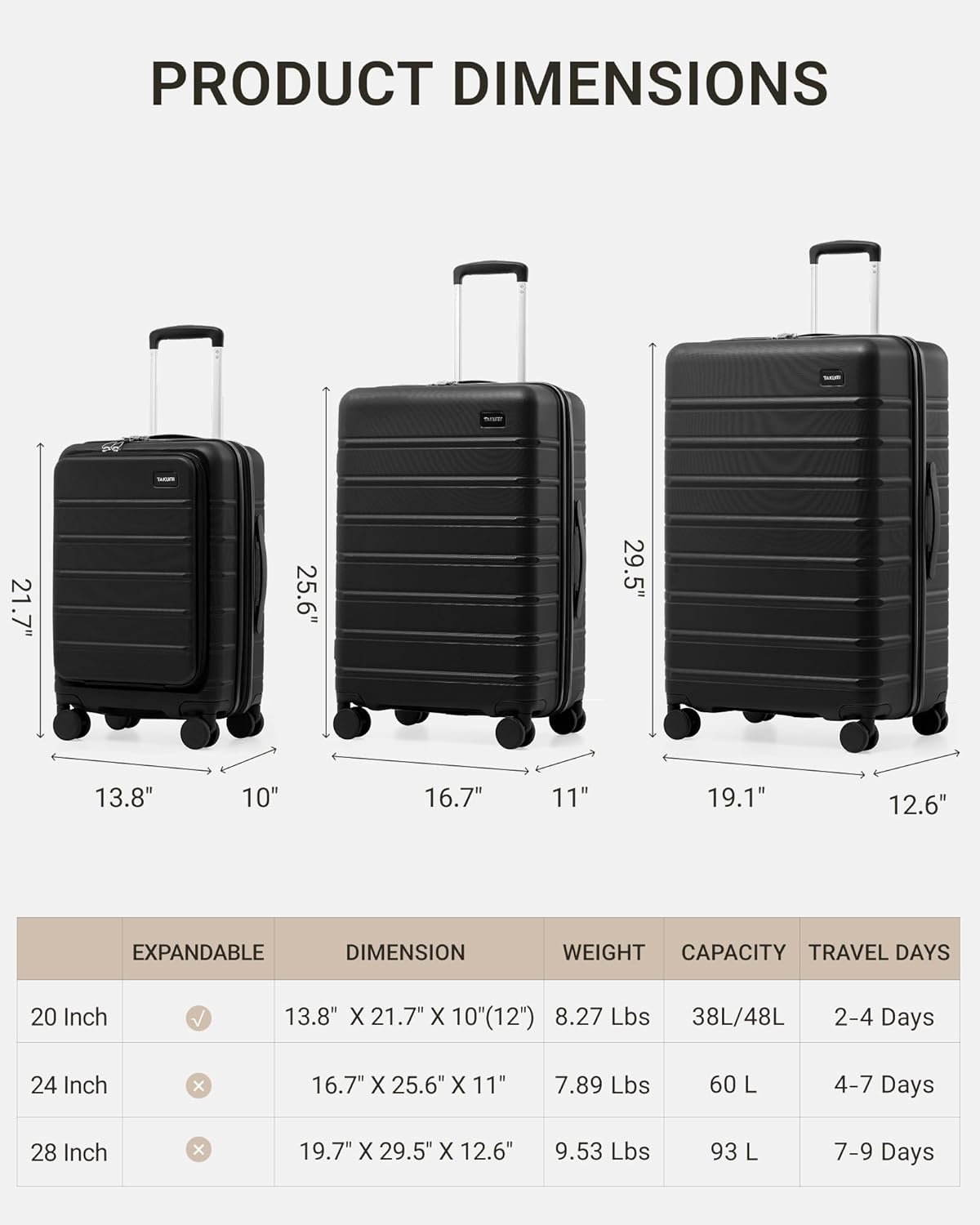 Carry On Luggage - 20 inch Expandable Suitcases with Wheels - Hardshell Carry on Suitcases with Front Pocket - Travel Luggage with TSA Lock (Black, 20 Inch-EXT)