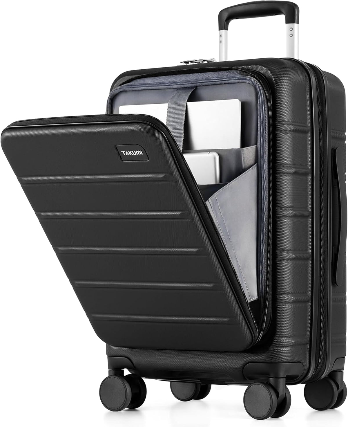 Carry On Luggage - 20 inch Expandable Suitcases with Wheels - Hardshell Carry on Suitcases with Front Pocket - Travel Luggage with TSA Lock (Black, 20 Inch-EXT)