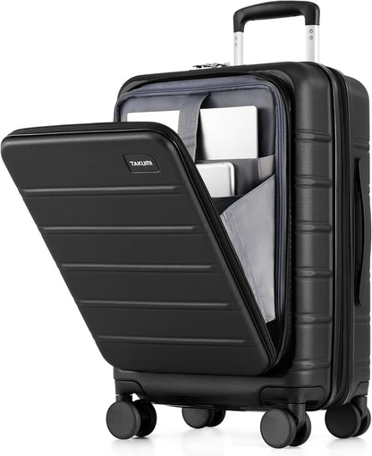 Carry On Luggage - 20 inch Expandable Suitcases with Wheels - Hardshell Carry on Suitcases with Front Pocket - Travel Luggage with TSA Lock (Black, 20 Inch-EXT)